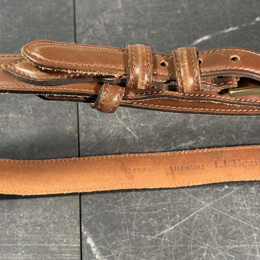 L.L.‎ Bean Brown Leather Belt Brass Buckle Heritage Equestrian Style Size 34/36